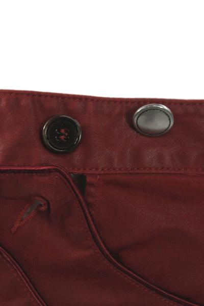 Isabel Marant Womens Red Capri Pants High Rise Button 97% Cotton Size 38