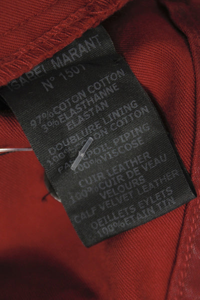 Isabel Marant Womens Red Capri Pants High Rise Button 97% Cotton Size 38