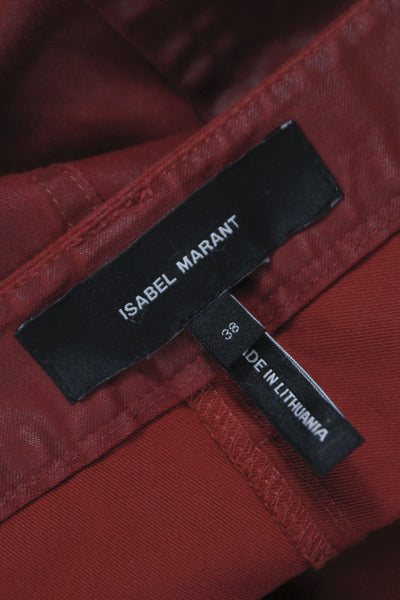 Isabel Marant Womens Red Capri Pants High Rise Button 97% Cotton Size 38