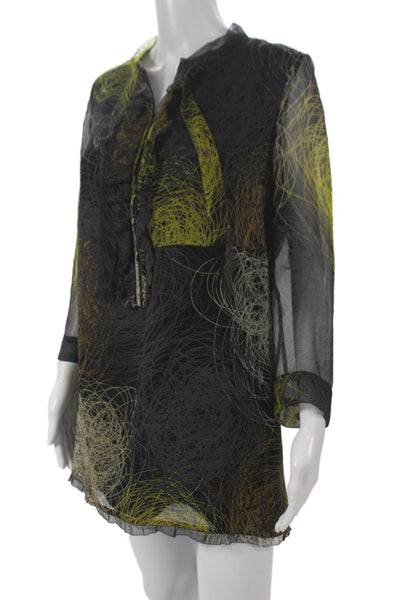Vera Wang Lavender Label Womens Tunic V-Neck Silk 3/4 Sleeve Black Size S