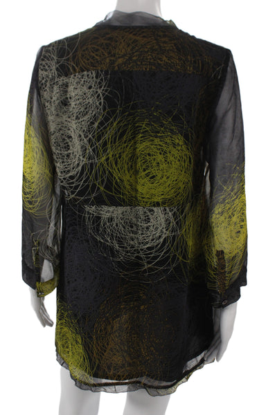 Vera Wang Lavender Label Womens Tunic V-Neck Silk 3/4 Sleeve Black Size S