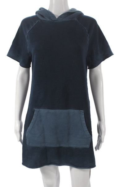 Cotton Citizen Womens Hooded T-Shirt Dress Blue Short Sleeve Pullover Size XS