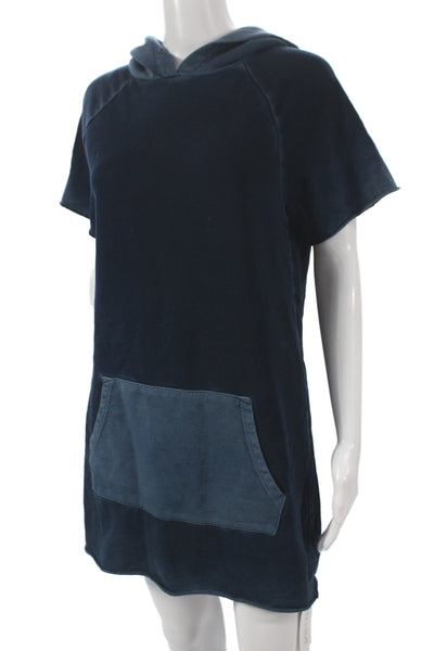 Cotton Citizen Womens Hooded T-Shirt Dress Blue Short Sleeve Pullover Size XS