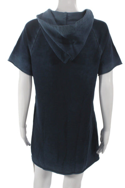 Cotton Citizen Womens Hooded T-Shirt Dress Blue Short Sleeve Pullover Size XS
