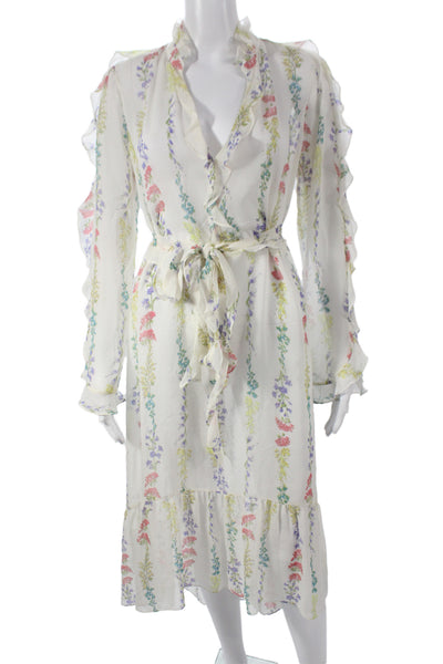 BCBG Max Azria Womens White Silk Wrap Dress Long Sleeve Full Length Size S