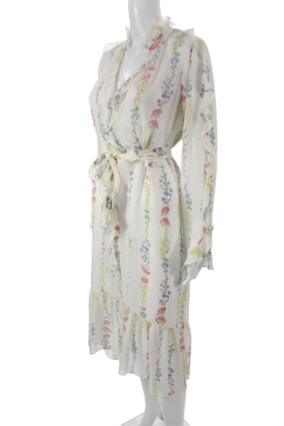 BCBG Max Azria Womens White Silk Wrap Dress Long Sleeve Full Length Size S