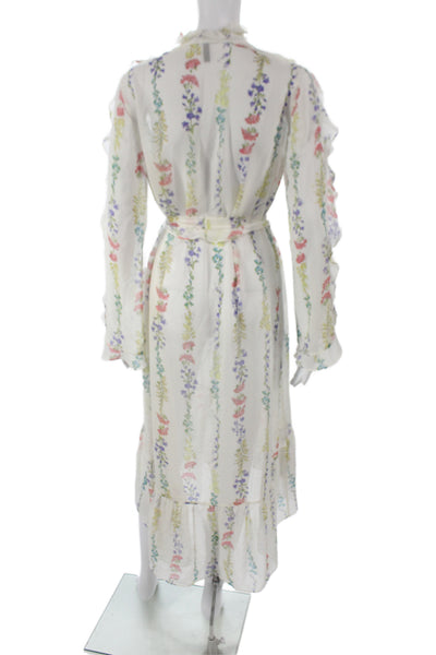 BCBG Max Azria Womens White Silk Wrap Dress Long Sleeve Full Length Size S