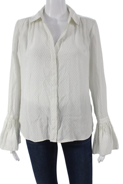 Frame Womens White Silk Polka Dot Collared Blouse Long Sleeve Size S