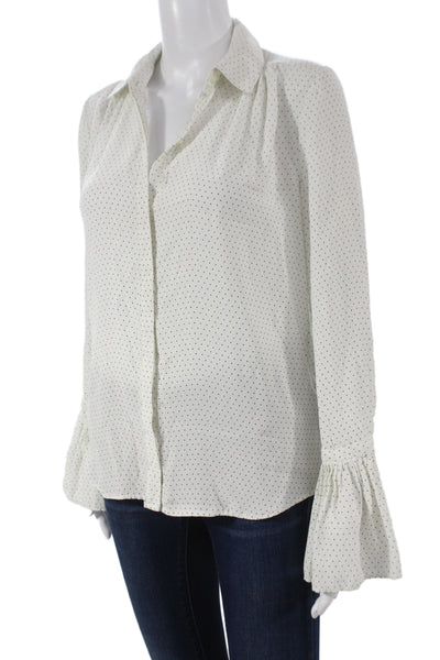 Frame Womens White Silk Polka Dot Collared Blouse Long Sleeve Size S
