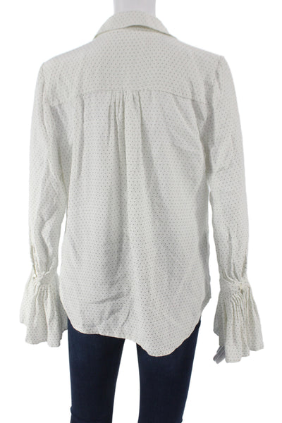 Frame Womens White Silk Polka Dot Collared Blouse Long Sleeve Size S