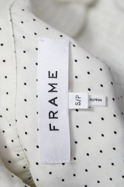 Frame Womens White Silk Polka Dot Collared Blouse Long Sleeve Size S