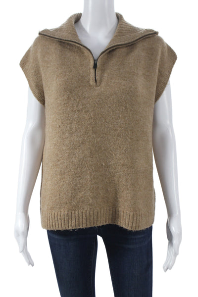 John + Jenn Womens Pullover Sweater Beige Collared Sleeveless 74% Acrylic Size S