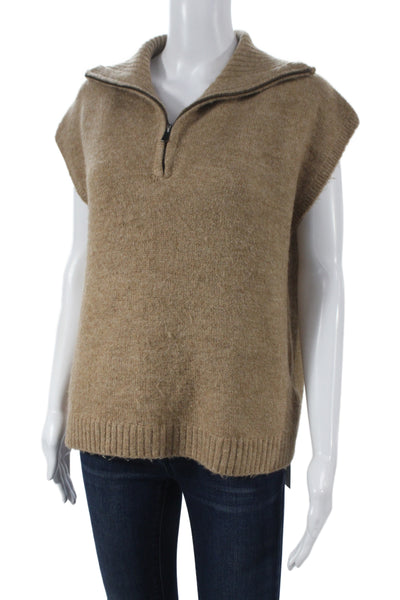 John + Jenn Womens Pullover Sweater Beige Collared Sleeveless 74% Acrylic Size S