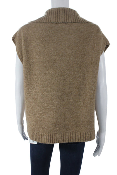 John + Jenn Womens Pullover Sweater Beige Collared Sleeveless 74% Acrylic Size S