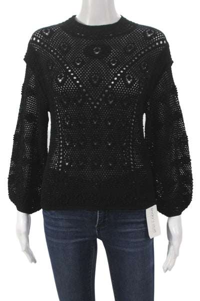 Frame Womens Pullover Black Crew Neck Long Sleeve Boho Size S