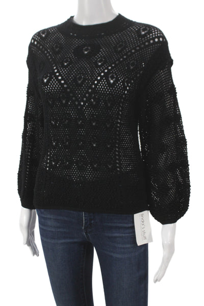 Frame Womens Pullover Black Crew Neck Long Sleeve Boho Size S