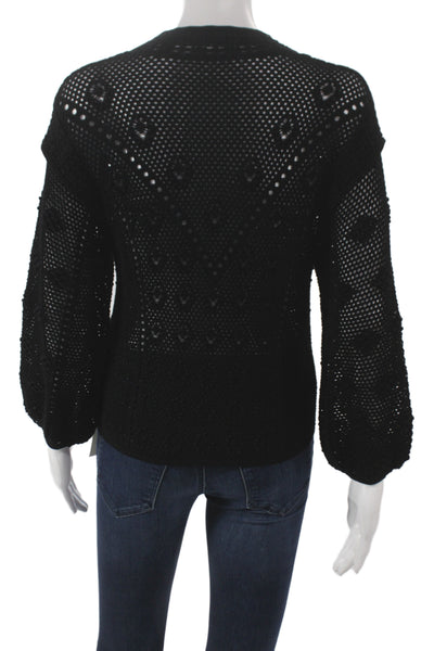 Frame Womens Pullover Black Crew Neck Long Sleeve Boho Size S