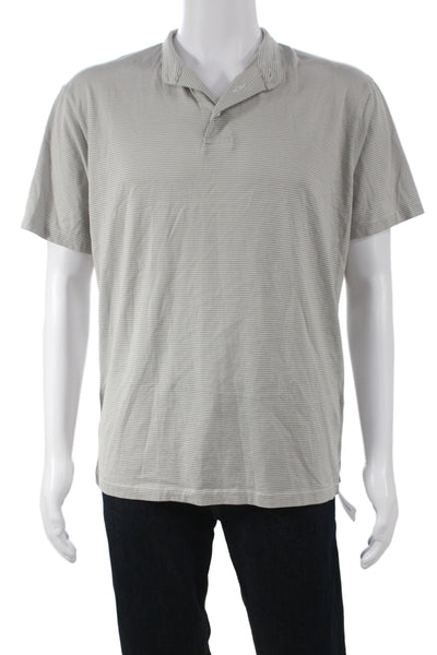 Emporio Armani Mens Striped Polo Shirt Grey Cotton Size Extra Extra Large