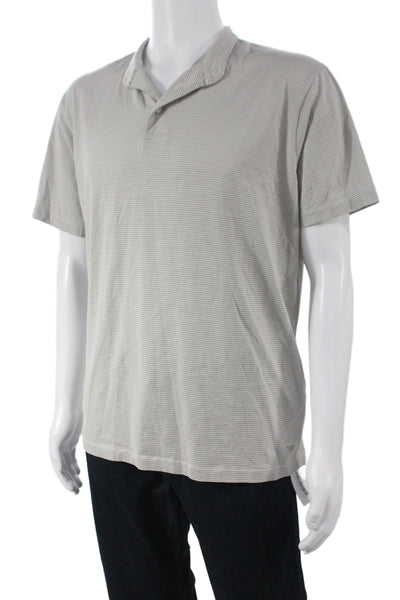 Emporio Armani Mens Striped Polo Shirt Grey Cotton Size Extra Extra Large