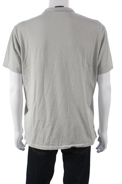 Emporio Armani Mens Striped Polo Shirt Grey Cotton Size Extra Extra Large