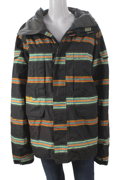 Burton Womens Ski Jacket Black Striped Zip Polyester Winter Long Sleeve Size M