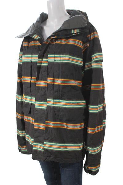Burton Womens Ski Jacket Black Striped Zip Polyester Winter Long Sleeve Size M