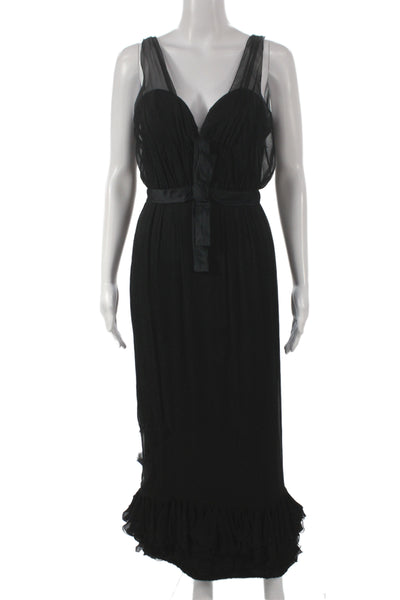 Nina Ricci Womens Maxi Dress Black Sheer V-Neck Sleeveless Mid-Calf Size S