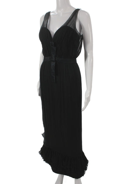 Nina Ricci Womens Maxi Dress Black Sheer V-Neck Sleeveless Mid-Calf Size S
