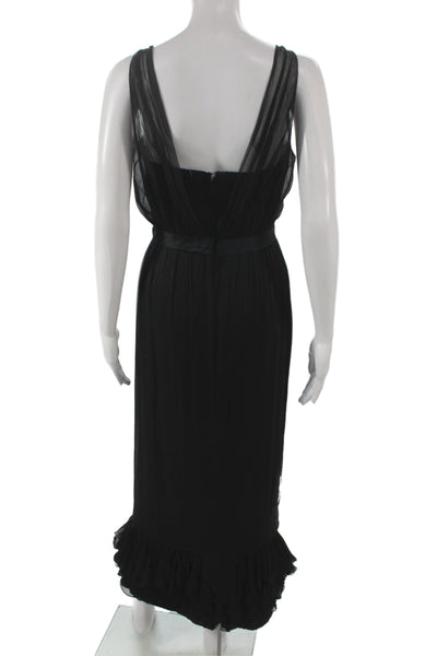 Nina Ricci Womens Maxi Dress Black Sheer V-Neck Sleeveless Mid-Calf Size S