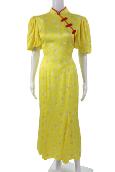 De La Vali Womens Yellow Floral Maxi Dress High Neck Zip Size 10