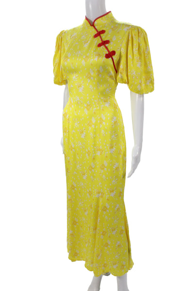 De La Vali Womens Yellow Floral Maxi Dress High Neck Zip Size 10