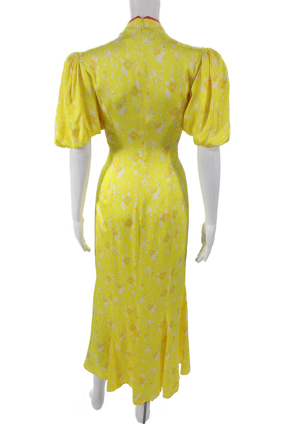 De La Vali Womens Yellow Floral Maxi Dress High Neck Zip Size 10