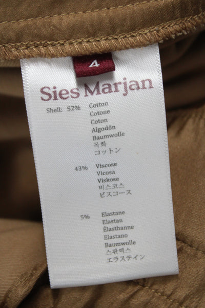 Sies Marjan Women Cropped Brown Cotton Pants Button Solid Designer Size 4
