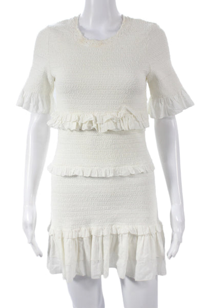Love Shack Fancy Womens Mini Dress White Cotton Boho Short Sleeve Size M