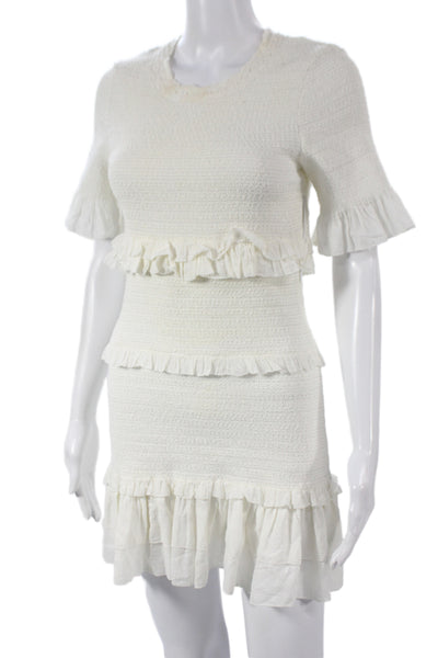 Love Shack Fancy Womens Mini Dress White Cotton Boho Short Sleeve Size M