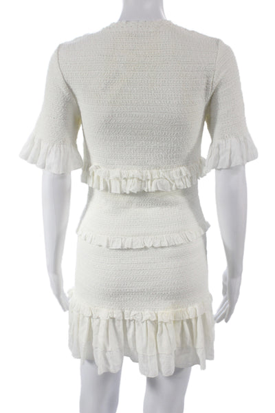 Love Shack Fancy Womens Mini Dress White Cotton Boho Short Sleeve Size M