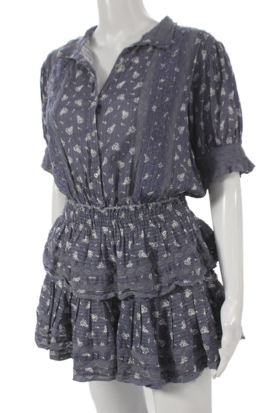 Love Shack Fancy Womens Mini Dress Blue Floral Cotton Size S