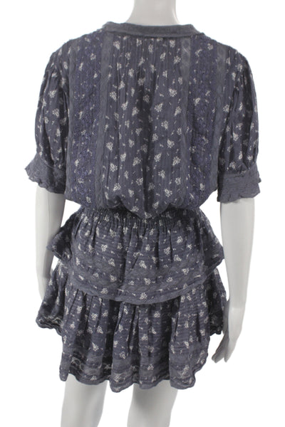 Love Shack Fancy Womens Mini Dress Blue Floral Cotton Size S
