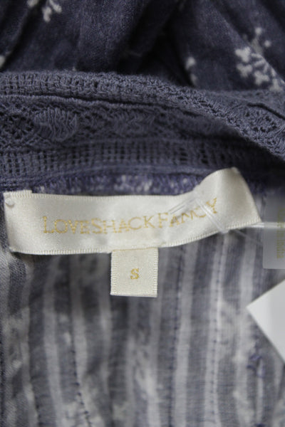Love Shack Fancy Womens Mini Dress Blue Floral Cotton Size S
