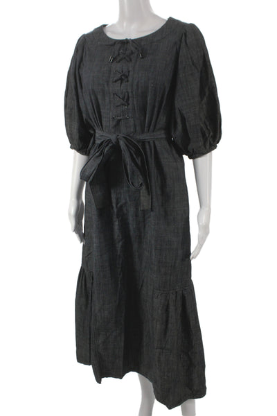 Ampersand Heart Womens Gray Bohemian Maxi Dress 3/4 Sleeve Lace Up Size 38