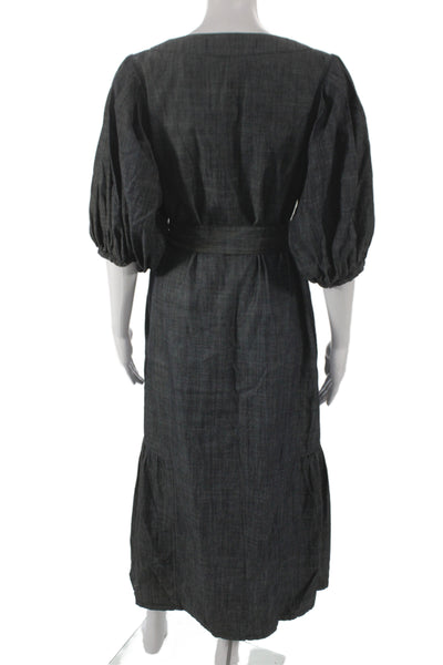 Ampersand Heart Womens Gray Bohemian Maxi Dress 3/4 Sleeve Lace Up Size 38