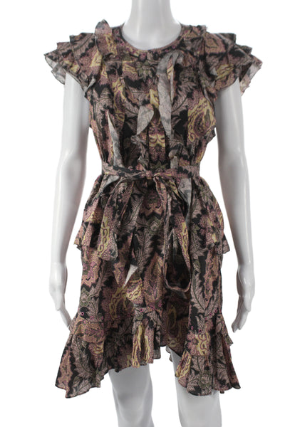 Isabel Marant Womens Black Paisley Mini Dress Cotton Short Sleeve Size 36