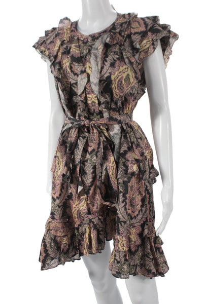 Isabel Marant Womens Black Paisley Mini Dress Cotton Short Sleeve Size 36