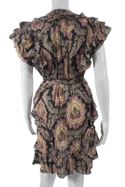Isabel Marant Womens Black Paisley Mini Dress Cotton Short Sleeve Size 36