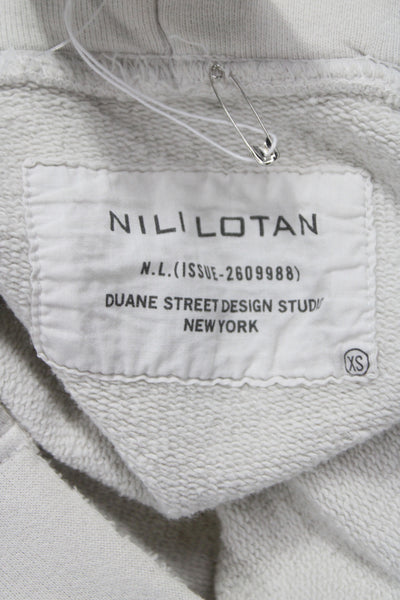 Nili Lotan Womens Ivory Cotton Pullover Hoodie Crew Neck Long Sleeve Size XS