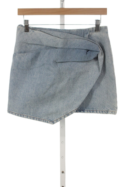 Rev Women Mini Skirt Blue 100% Cotton Zip Solid Casual Size 26