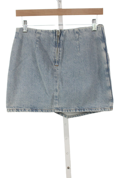 Rev Women Mini Skirt Blue 100% Cotton Zip Solid Casual Size 26