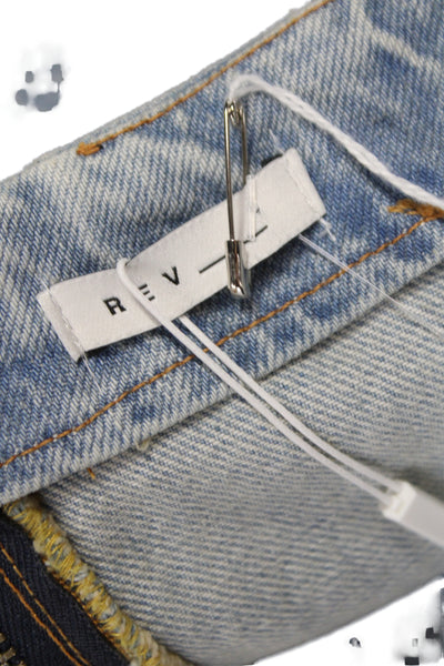 Rev Women Mini Skirt Blue 100% Cotton Zip Solid Casual Size 26