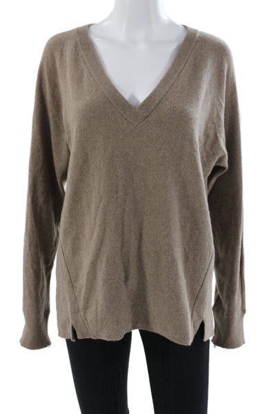 J Brand Womens Cashmere V-Neck Pullover Sweater Brown Size M