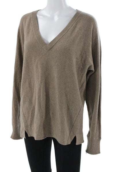 J Brand Womens Cashmere V-Neck Pullover Sweater Brown Size M